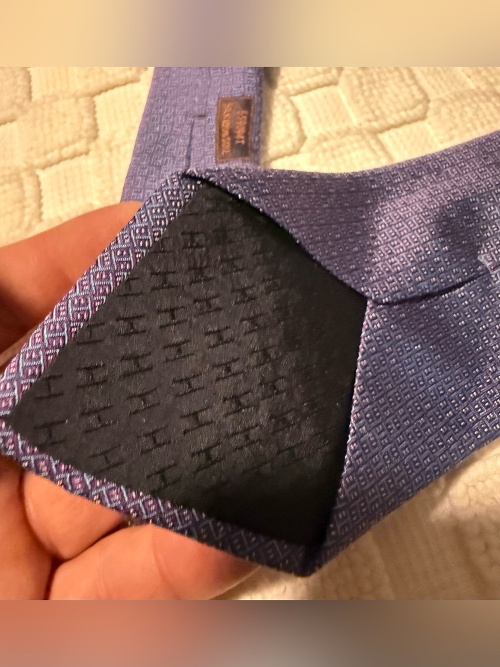 Hermes Mens Silk Tie Heavy Twill “H” Pattern | Purple/Blue - Picture 6 of 6